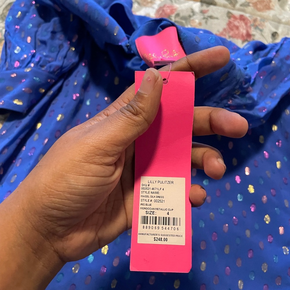 Lilly Pulitzer Maisel Silk Dress Blue with Colorful Polka Dots Size 4 NWOT - Picture 3 of 3